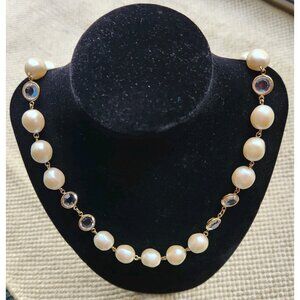 Vintage GIVENCHY Bezeled Crystal Faux Baroque Pearl Necklace Paris New York 24"
